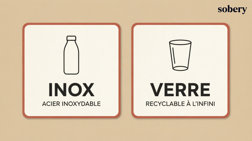 Les 2 matières durables non bio-sourcées — inox et verre les 2 matières durables non bio-sourcées pour goodies