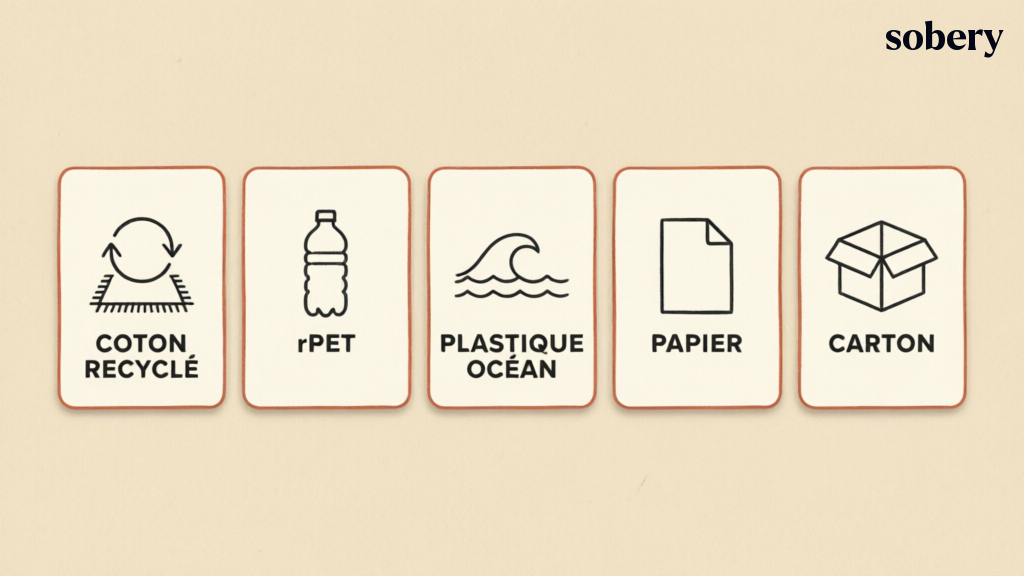 Les 5 matières recyclées — coton recyclé, rPET, plastique océan, papier, carton les 5 matières recyclées pour goodies écoresponsables