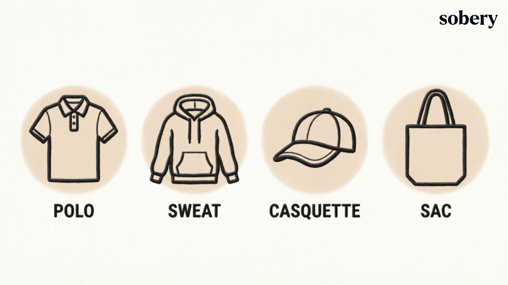 Catalogue des supports textiles adaptes a la broderie : polo, sweat, casquette, sac